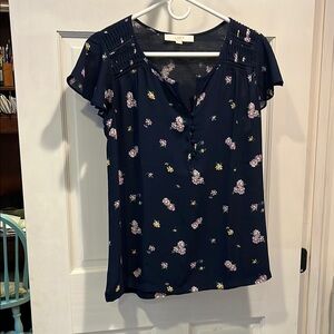 LOFT Dark Blue Floral Blouse